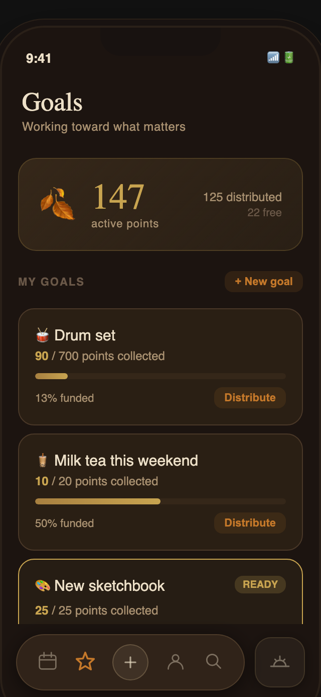 Goals screen